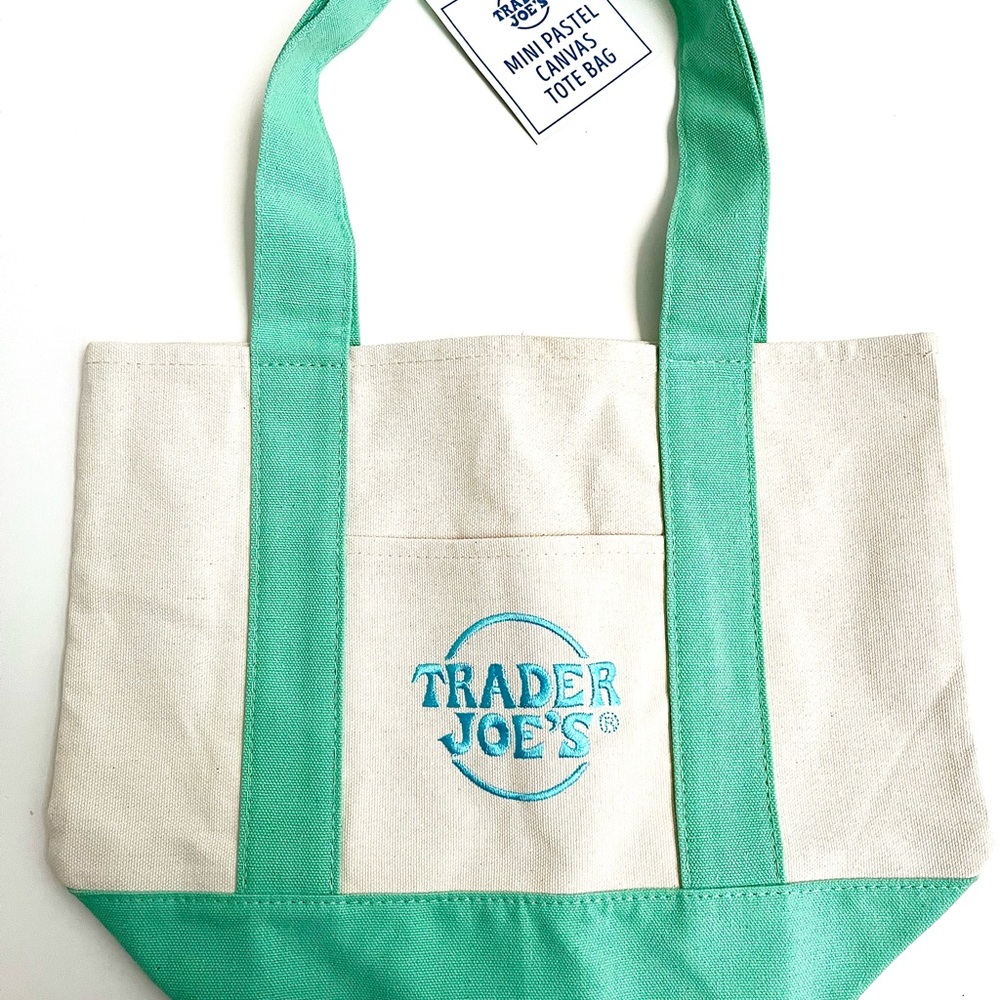 Cream & Mint Mini Pastel Canvas Tote Bag Trader Joe’s